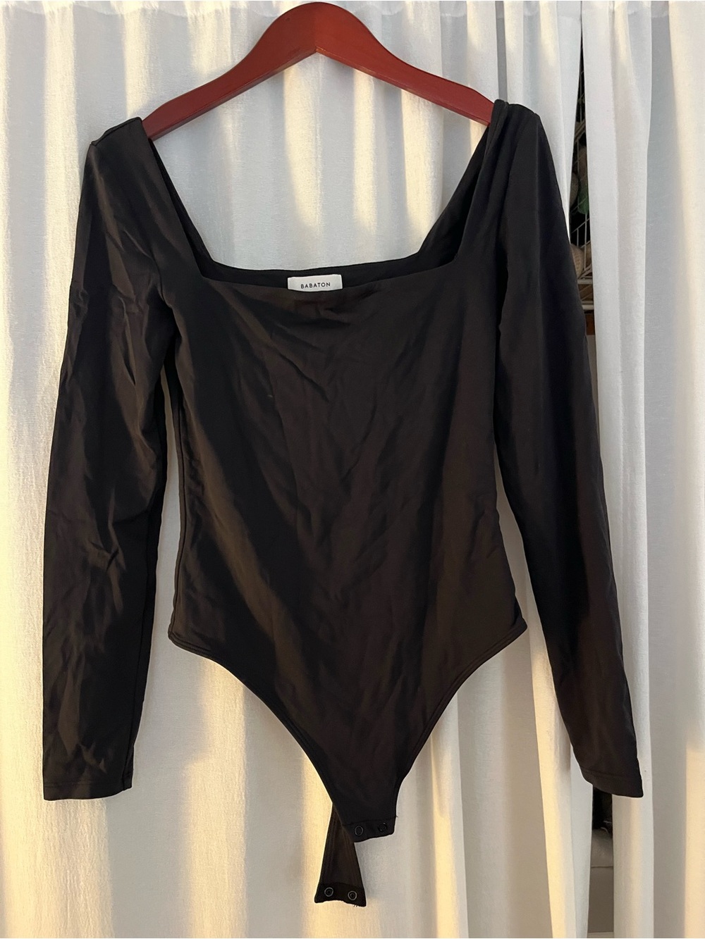 Babaton Black Long-Sleeve Square-Neck Bodysuit